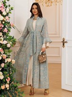 Abaya musulmane élégante en polyester brodée sur mesure, vert foncé, avec strass, manches longues, pour printemps, été, automne, hiver, mariage, modeste