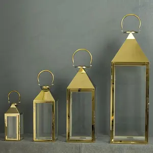 European Gold Stainless Steel Lantern Outdoor Windproof Lantern Butter Lamp For Romantic Home Decoration