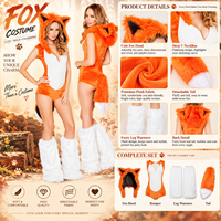 Costume de renard multi-pièces en spandex pour femme adulte, idéal pour la photographie, les jeux de rôle et les événements (ex. ours polaire, oiseaux, renard orange)