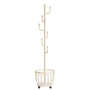 Perchero moderno minimalista de pie, dorado, con cesta, multifuncional, para uso doméstico. - Product Image 5