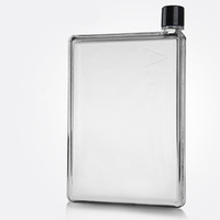 Bouteille d'eau simple et transparente en plastique PP plat, écologique, anti-fuite, créative et originale
