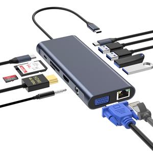 Base de Conexión USB-C 12 en 1 Personalizada X527 con Doble Ranura SD, Ranura TF, USB 3.1, USB-C 10 Gbps, PD 100 W, RJ45 y Audio de 3.5 mm para Computadora - Product Image 1