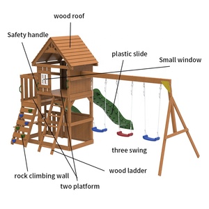 Jouet extérieur pour enfants Playhouse en bois aire de jeux extérieure ensemble de balançoire en bois - Product Image 2