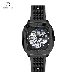 Montre mécanique pour homme, boîtier carré en acier inoxydable, mouvement japonais squelette, étanche. - Product Image 4