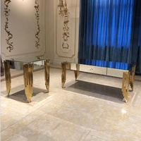 Meubles en miroir dorés d'Arabie Saoudite, table console, table basse, table d'appoint, ensembles avec pieds en acier inoxydable