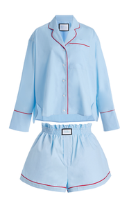 Set <span class=keywords><strong>Pigiama</strong></span> da <span class=keywords><strong>Donna</strong></span> in <span class=keywords><strong>Cotone</strong></span> Popeline di Alta Qualità, Camicia a Maniche Lunghe con Scollo a V e <span class=keywords><strong>Pantaloncini</strong></span> con Elastico in Vita, Set <span class=keywords><strong>Pigiama</strong></span> a 2 Pezzi con Bordi a Contrasto - Product Image 4