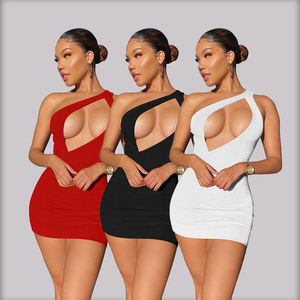 Robes de soirée <span class=keywords><strong>et</strong></span> de club asymétriques à col en V <span class=keywords><strong>et</strong></span> découpe, mini, design tendance - Product Image 5