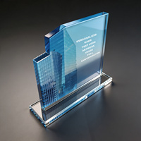 Plaque en cristal bleu Neelpure 183432, taille personnalisée disponible, forme de bâtiment, pour souvenir ou objet de collection