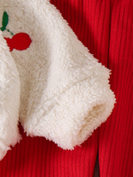 Vêtements d'hiver chauds pour bébé fille, sweat-shirt en polaire avec broderie cerise, pantalon long en tricot côtelé, ensemble décontracté pour bébé en 2 pièces