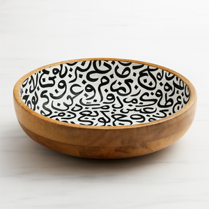Bol décoratif en bois avec motif bleu à l'intérieur, bol de service, bol à fruits, centre de table pour la salle à manger, décoration de cuisine et de maison - Product Image 3