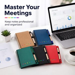 Bloc-notes en kraft avec logo personnalisable, stylo, notes adhésives, carnet à spirales, bloc-notes imprimés promotionnels, bloc-notes personnalisés avec stylo - Product Image 5