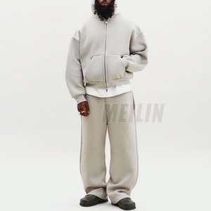 Conjunto de Sudadera con Capucha Oversize de Gran Gramaje y Hombros Caídos, Chándal de Dos Piezas 500gsm 600gsm, Sudadera con Capucha de Doble Cremallera y Pantalones de Chándal - Product Image 1