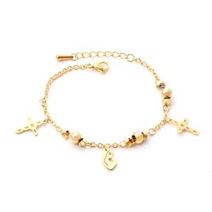 Bracelet chaîne créatif en acier inoxydable pour femme avec breloque croix, style simple et tendance - Product Image 1