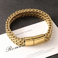 Bracelet double maille cubaine en acier inoxydable pour homme, 10 mm, 21 cm, chaîne de mode, poli, plaqué or 18 carats, vente en gros