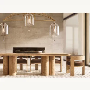 Personalizzato 2024 quercia Soild cilindro in legno rettangolare tavolo da pranzo poltrona Set da pranzo per 6 8 10 posti