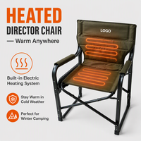 Chaise de camping pliante chauffante portable avec table d'appoint, porte-gobelet et emplacement pour téléphone, en tissu Oxford, pour extérieur, pelouse, pêche, salon, entrepôt, hôtel