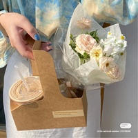 Boîte à fleurs portable en papier kraft, panier pour arrangements floraux, boîte à desserts et gâteaux au thé au lait, fleurs fraîches à emporter