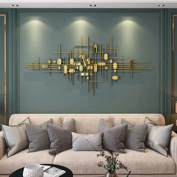Decoración de pared de metal dorado 3D para sala de estar, Fondo de TV, pintura personalizada, artes colgantes