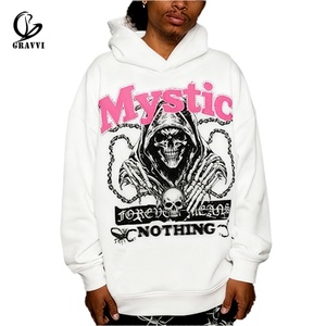 Sweat à capuche surdimensionné en molleton épais avec impression en relief motif Grim Reaper Mystique, style Streetwear, Skate, Hip Hop, personnalisable OEM ODM - Product Image 1