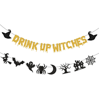 Bannière « Boire ou mourir, sorcières », Guirlande dorée scintillante « Sorcières d'Halloween » pour enfants et adultes, décorations de fête « Maison hantée »