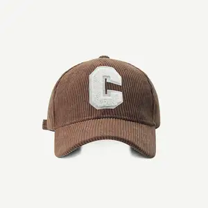 Quilted Winter Thick Corduroy Custom Logo Vintage Letter C Patch Unisex Men's Women Solid Color Polo Formal Baseball Fan Cap Hat