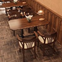 Meubles de restaurant personnalisables de style rétro américain, ensemble table et chaises en bois massif et rotin, pour café, pâtisserie