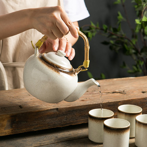 Japanese Retro Vintage Ceramic Porcelain Tea Pot <strong>Kettle</strong> with Rattan Handle High Quality Set for Coffee <strong>Matcha</strong> Bowls Stocked - Product Image 2