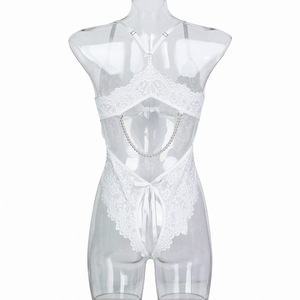 Sexy <b>Perspective</b> Embroidery Lace One Piece Bodysuit Hot V-Neck Sleeveless Embroidery Lace Jumpsuit - Product Image 6