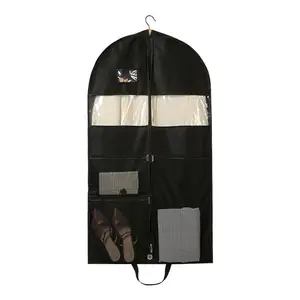 Customized Long Travel Coat Cover Wedding Moth Proof Polyester Hanging Garment Bag With Zipper And Pockets