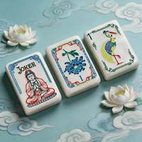 Ubin Mahjong Motif Bunga Teratai, Bambu, Buddha, Joker, Lukisan Tangan Akrilik, Set Amerika, Logo Kustom, Langsung dari Pabrik, Premium