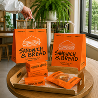 Sacs en papier kraft pour emballages alimentaires recyclables de qualité supérieure |   Sacs à emporter personnalisés avec poignées torsadées pour pizza, sushi, boulangerie, restaurant