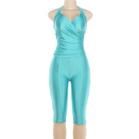 Ensemble 2 pièces sexy et décontracté pour femme : haut dos nu et pantalon capri moulant, idéal pour l'automne et l'été