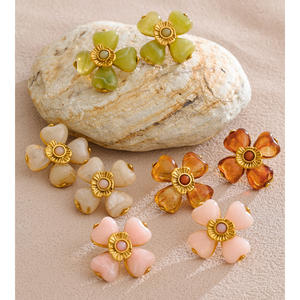 JINYOU 2783ヴィンテージアクリル花びらステンレスリングイヤリング金メッキ花ペンダントネックレスジュエリーセットギフト用 - Product Image 2