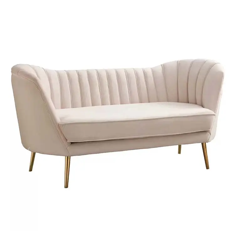 Channel Design Velvet Living Room 2 Seater Sofa Modern Loveseat Metal Legs Beige Fabric Sofa Couch