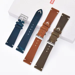 JUELONG Custom Logo Fine Brown Waterproof And Sweat Proof Strap Genuine Crazy Horse Leather Watch Band