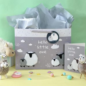 Hello Little One Gift <b>Bag</b> With Card And Tissue Paper Grey Sheep Baby Shower 16 Inch Extra Large - Product Image 5