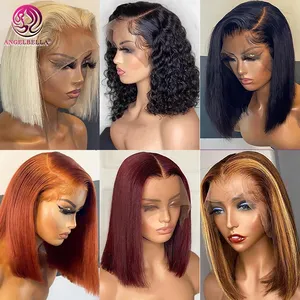 Peluca de cabello humano brasileño 100% Natural para mujer negra, barata, virgen, transparente, con encaje Frontal