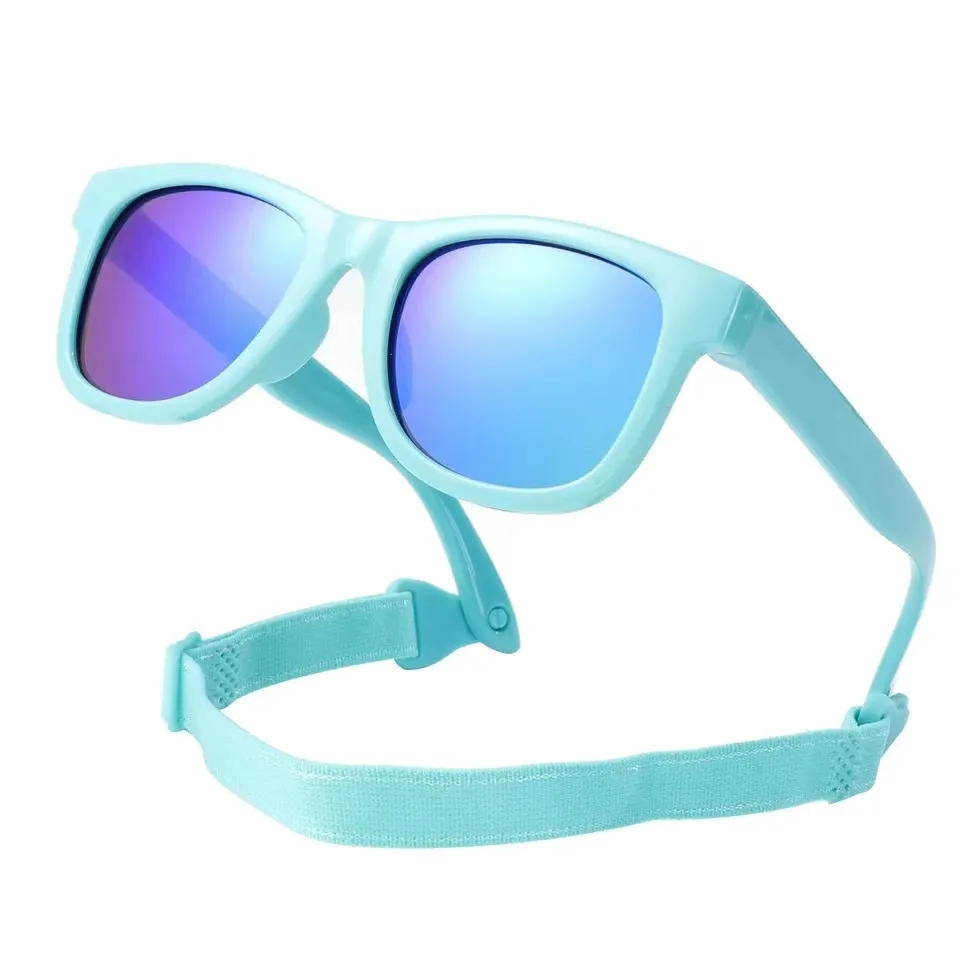 Gafas de sol polarizadas para bebés de 0 a 24 meses con cinturón, montura cuadrada de silicona de alta calidad, lentes UV400 espejadas, gafas para niños y niñas