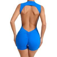Combinaison de yoga sans manches à découpe dorsale avec coussinets de poitrine amovibles, en Spandex/Nylon sans couture, short de sport pour femme
