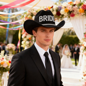 หมวกคาวบอยเจ้าสาวสีขาวประดับมุกตัวอักษรเจ้าสาว M56-58Cm เครื่องประดับศีรษะเจ้าสาวประดับด้วยลูกปัดโพลีเอสเตอร์ - Product Image 4