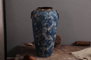 Jarrón <span class=keywords><strong>de</strong></span> cerámica azul con flores para decoración del hogar, diseño único <span class=keywords><strong>de</strong></span> lujo chino a mano - Product Image 3