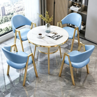 Ensemble de table à manger ronde 4 places, plateau en MDF, pieds en métal doré, prix direct usine, OEM