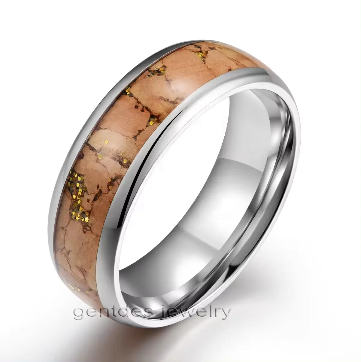 Joyería Gentdes, anillo de pareja de Color plateado, madera de corcho de vino tinto con brillo dorado, anillo de banda Paillette, anillo de boda de tungsteno para hombres