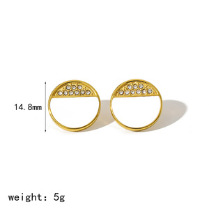 Fashion <b>Stud</b> <b>Earrings</b> Geometric Round <b>Black</b> White Zircon Inlay Bezel Setting Party Jewelry for Women - Product Image 4