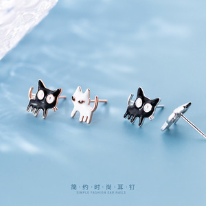 Antiallergico puro argento sterling asimmetria gatto bianco e nero pet <span class=keywords><strong>orecchini</strong></span> della vite prigioniera <span class=keywords><strong>per</strong></span> i <span class=keywords><strong>bambini</strong></span> <span class=keywords><strong>bambini</strong></span> gioielli - Product Image 2