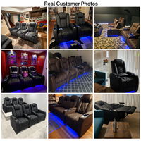 Sillón Reclinable Eléctrico de Cuero Genuino Individual para Cine en Casa, Moderno y de Lujo, con Luz LED y Madera Extensible