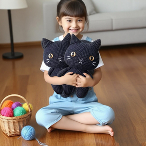 Kit per un gatto all'uncinetto fatto <span class=keywords><strong>a</strong></span> mano, grazioso gatto lavorato <span class=keywords><strong>a</strong></span> maglia in filato di cotone, tutorial video per regalo e decorazione per la casa, kit fai da te per un gatto all'uncinetto - Product Image 6