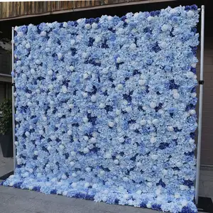 1*1M Fabric Artificial Flower Panels Wedding Blue Flower Wall Cloth Rolling Up Curtain Blue Flower Wall