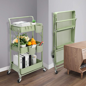 Modern Design Folding 3 Tier Storage Utility <b>Cart</b> <b>Foldable</b> Rolling Storage Rack for Kitchen Bathroom Bedroom - Product Image 6