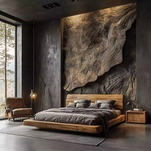 Wabi-sabi Style Homestay Double <b>Bed</b> 1.8m Villa Hotel Retro All Solid Wood Simple Custom Middle-aged Wooden 241225 Fabric Back Be - Product Image 3